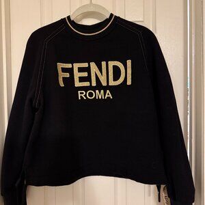 Fendi Roma Cropped Sweatshirt, Size S, Black and Gold